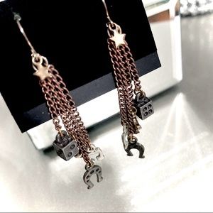 Betsey Johnson Bronze Charm Earrings Chain Horseshoe Star BohoCountry Western